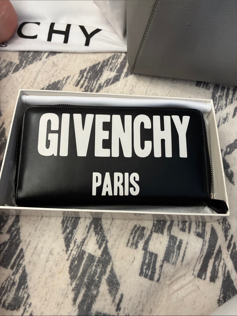 Givenchy Black Leather Logo Zip-Around Wallet